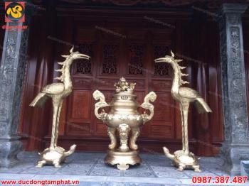 Hạc thờ bằng đồng vàng cao 2m2