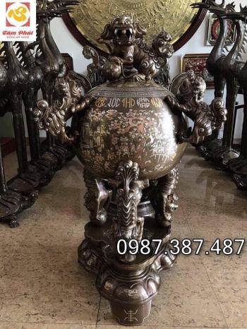 Đỉnh thất lân vờn cầu cao 150cm khảm ngũ sắc chất lượng cao