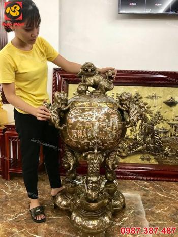 Đỉnh  thất lân, đỉnh quả bóng đồng vàng tinh xảo, giá rẻ