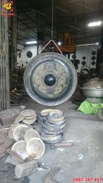 Chiêng đồng đường kính 80cm chạm đôi rồng chầu mặt nguyệt