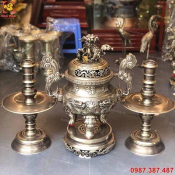 Đỉnh đồng cao 60cm chạm rồng nổi