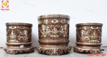 Bát hương đồng đỏ khảm ngũ sắc