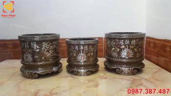 Bát hương đồng đỏ khảm tam khí