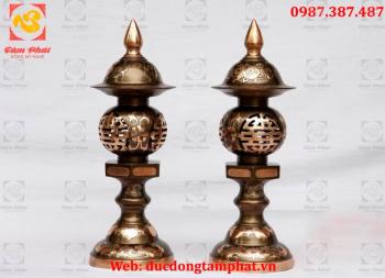 Đèn thờ đồng đỏ cạo màu