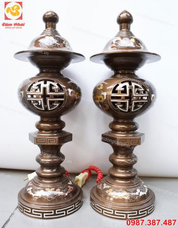 Đèn thờ đồng đỏ khảm ngũ sắc