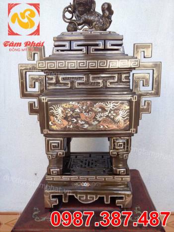 Đỉnh đồng đỏ khảm tam khí(đỉnh vuông)