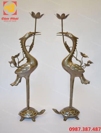 Đôi hạc đồng đỏ khảm tam khí