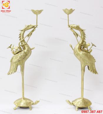 Đôi hạc đồng vàng màu mộc