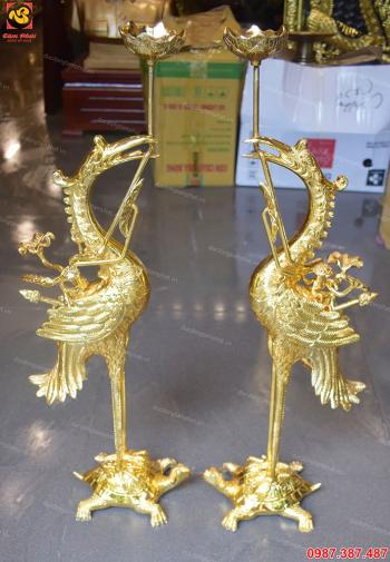 Đôi hạc đồng vàng mạ vàng 24k