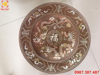 Mâm bồng đồng đỏ khảm tam khí