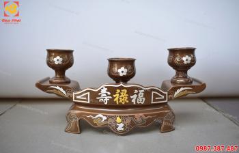 Ngai chén đồng đỏ khảm ngũ sắc