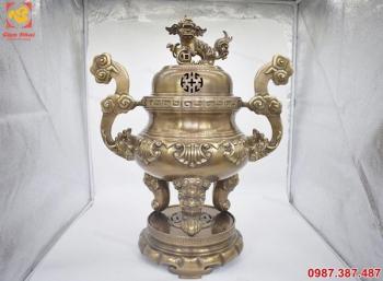 Đỉnh đồng tam sự mộc cao 60cm hoa sòi