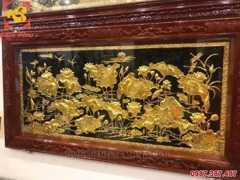 Tranh hoa sen mạ vàng 24k