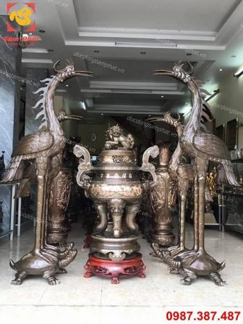 Đôi hạc thờ bằng đồng hun giả cổ cao 1m7