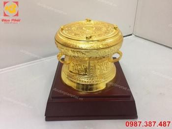 Trống đồng lưu niệm đường kính 20cm mạ vàng