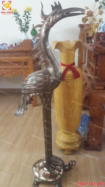 Hạc thờ cao 1m7 làm từ đồng đỏ cạo màu