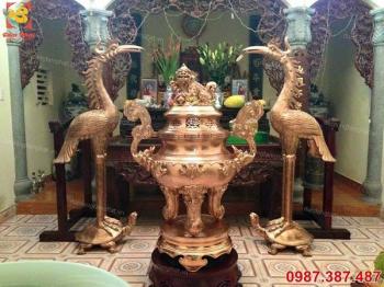 Hạc thờ bằng đồng đỏ nguyên chất cao 1m8