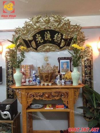 Hoành phi câu đối nền đen chữ vàng 1m35