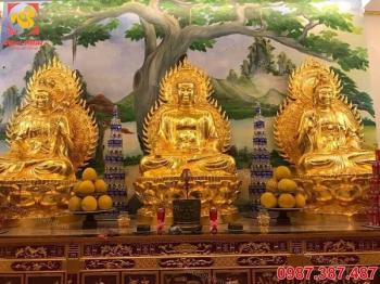 Tượng Phật đồng đỏ nguyên chất thếp vàng tinh khiết
