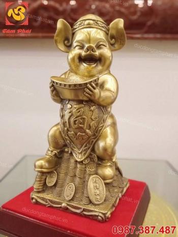 Tượng heo phong thủy cùng chữ Phúc, màu xanh giả cổ