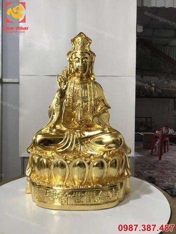Tượng đồng Quán Âm Bồ Tát cao 55cm thếp vàng 9999