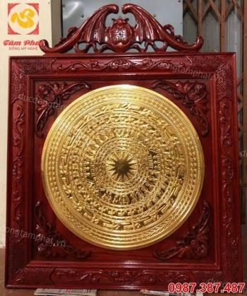 Mặt trống đồng thếp vàng 9999 - khung gỗ gụ cao cấp, cực đẹp