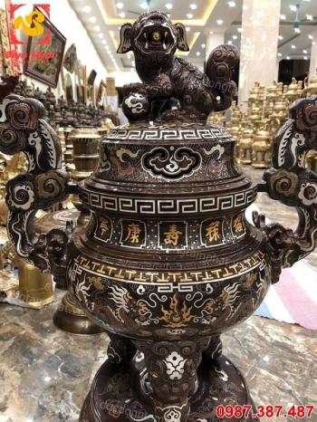 Đỉnh đồng cao 70cm khảm ngũ sắc 5 chữ vàng.!!