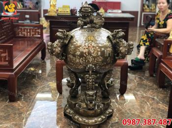 Đỉnh đồng, đỉnh cầu thất lân khảm một chữ vàng 9999
