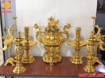 Bộ ngũ sự đỉnh đồng cao 50cm chạm rồng mạ vàng 24k cực đẹp.!!