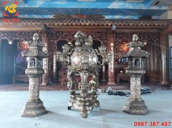 Đỉnh thất lân vờn cầu cao 1m5 và đôi đèn cao 1m6 lắp đặt cho khách hàng.!!