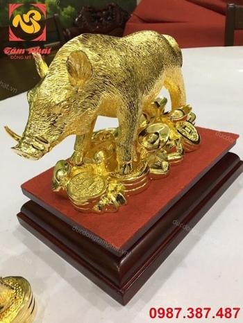 Tượng lợn tài lộc mạ vàng - linh vật heo phong thủy dài 25cm cực đẹp.!!