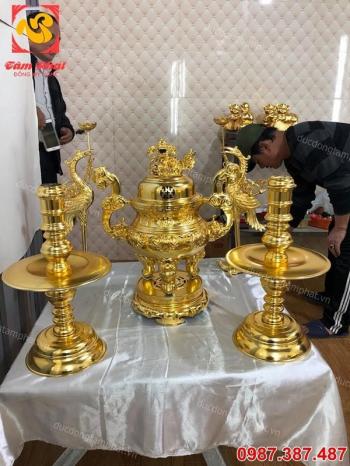 Bộ ngũ sự đỉnh đồng cao 50cm mạ vàng 24k cực tinh xảo, sắc nét, giá xưởng.!!