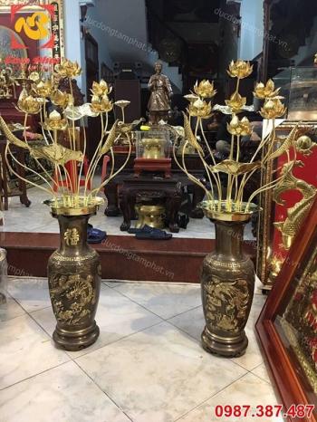Đôi lọ hoa cao 60cm bằng đồng khảm tam khí