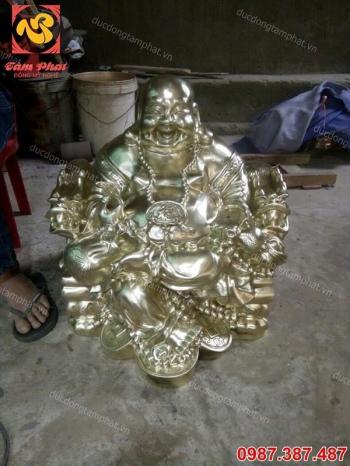 Tượng Phật Di Lặc cao 60cm đồng vàng cát tút ngồi ngai.!!