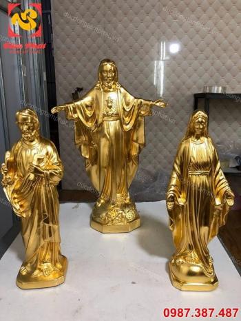Bộ ba tượng đồng Đức Mẹ Maria, Đức Chúa Giêsu và Thánh Giuse thếp vàng 9999, cao 40cm và 50cm (Phần 1)