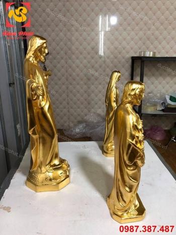 Bộ ba tượng đồng Đức Mẹ Maria, Đức Chúa Giêsu và Thánh Giuse thếp vàng 9999, cao 40cm và 50cm (Phần 3)