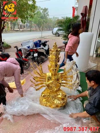 Sản xuất tượng đồng Thiên Thủ Thiên Nhãn. Thếp vàng 9999 cao 1m07 tinh xảo, đẹp sống động..!
