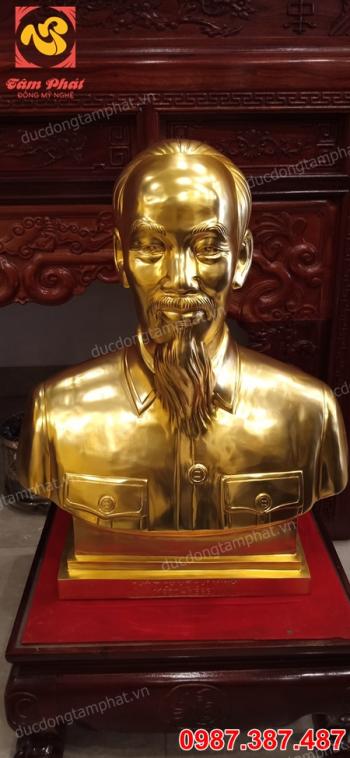 Tượng Bác Hồ bằng đồng mạ vàng 24k cao 60cm..!