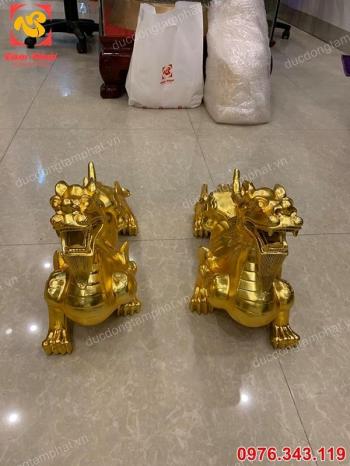 Đôi Tỳ Hưu bằng đồng mạ vàng dài 40cm mang tài lộc công danh  - vật phẩm phong thuỷ số 1
