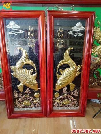 Bộ tranh đồng Lý Ngư Vọng Nguyệt thếp vàng tinh xảo