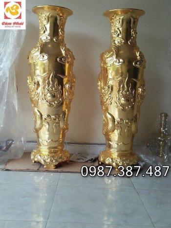 Đôi lọ lộc bình bằng đồng cao 1m2 thếp vàng 9999 chạm rồng chầu mặt nguyệt cực đẹp.!!