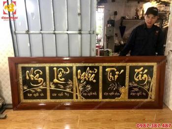 Bức tranh chữ đồng Nhân Lễ Nghĩa Trí Tín kích thước 2m x 60cm thếp vàng 9999 cho khách..!