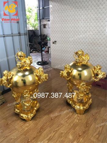 Đỉnh thất lân vờn cầu cao 1m15 mạ vàng tuyệt đẹp bàn giao cho khách..!