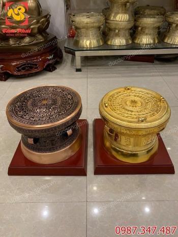 Trống đồng mạ vàng và trống đồng đỏ giá rẻ đường kính 30cm bàn giao cho khách..!