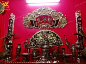 Bộ đồ thờ bằng đồng cao 60cm khảm ngũ sắc lắp đặt tại Sở văn hóa tỉnh Vĩnh Phúc..!