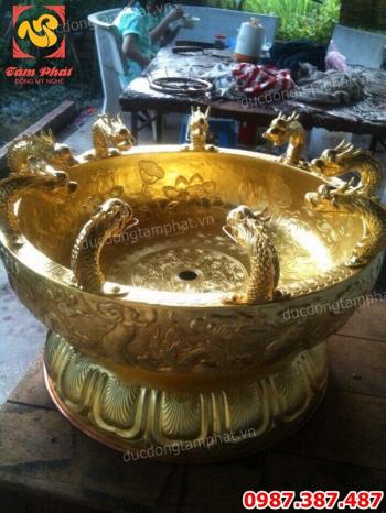 Đúc chậu đồng tắm Phật cực tinh xảo đường kính miệng 50cm..!