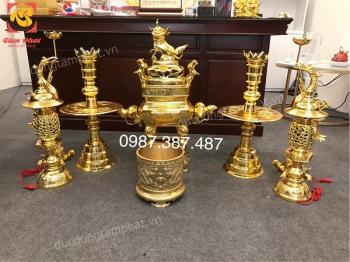 Bộ đồ thờ bằng đồng cao 75cm mạ vàng 24k đúc theo làng nghề Phước Kiều tuyệt đẹp..!