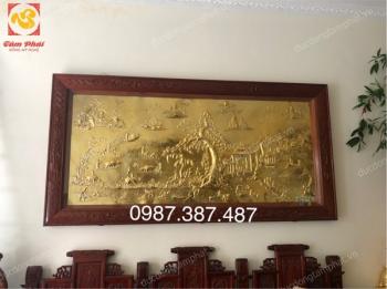 Tranh đồng Vinh Quy Bái Tổ kích thước 2m8 mạ vàng 24k khung gỗ gụ tuyệt đẹp
