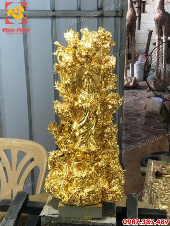 Tượng Quan Âm tọa cửu long cao 40cm thếp vàng 9999 tuyệt đẹp..!