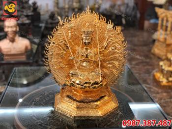 Tượng phật, tượng phật thiên thủ thiên nhãn bằng đồng mạ vàng 24k